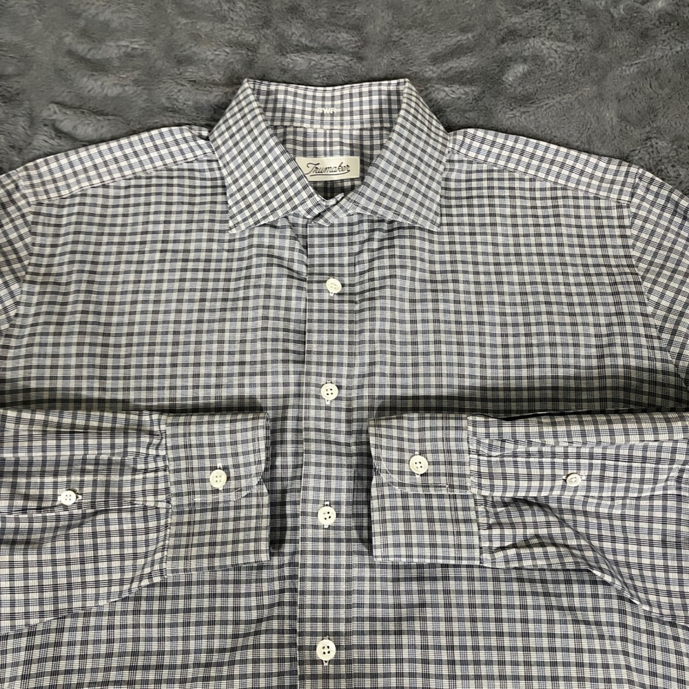 Trumpmaker Button Down Shirt Mens Long Sleeve Plaid Gingham Blue White‎ Cotton